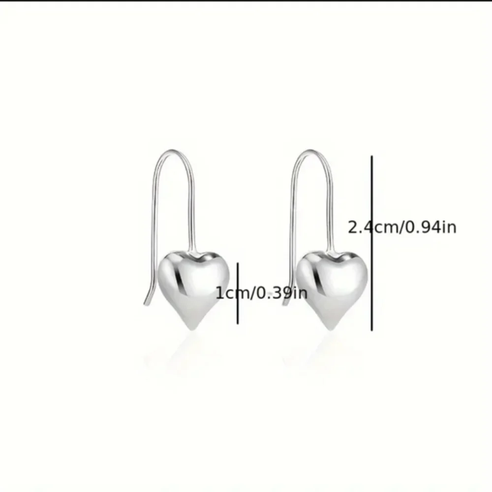 925 Sterling Silver Elegant Peach Shape‎ Heart Design Hook Dangle Earrings